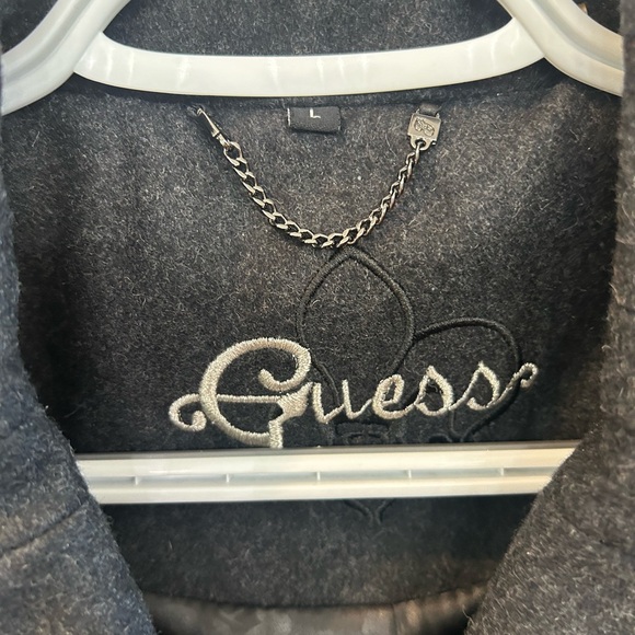 Guess Woman’s Wool Blend Peacoat Charcoal Colored Lined Split Collar Coat Size L - Picture 8 of 14